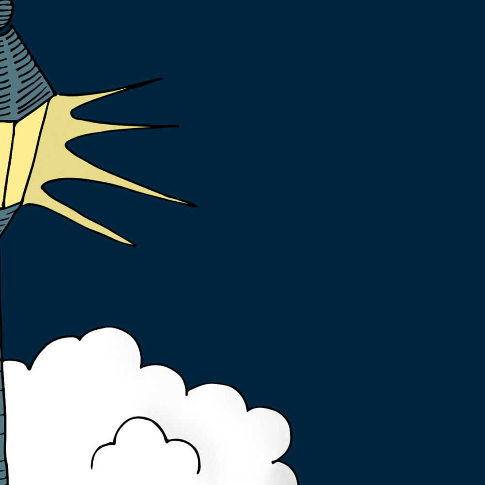 Illustration med lyktstolpe och snö av Lisa Kriga.