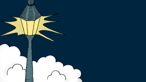 Illustration med lyktstolpe och snö av Lisa Kriga.