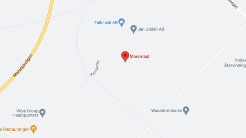 Karta över Moramast och närmaste omgivning.