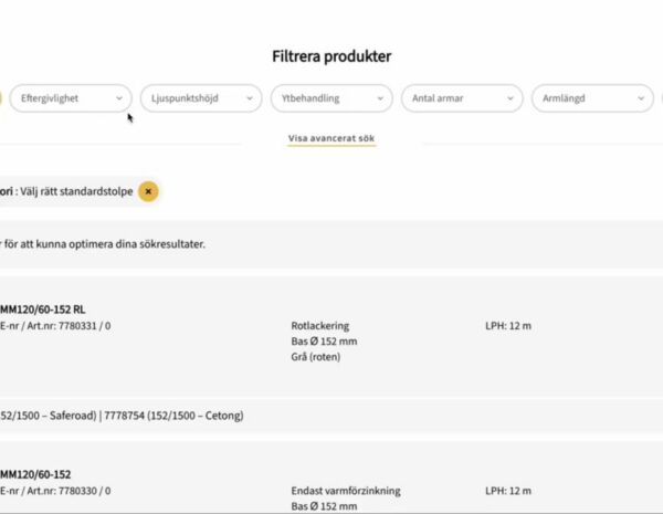 Nya produktfiltreringen