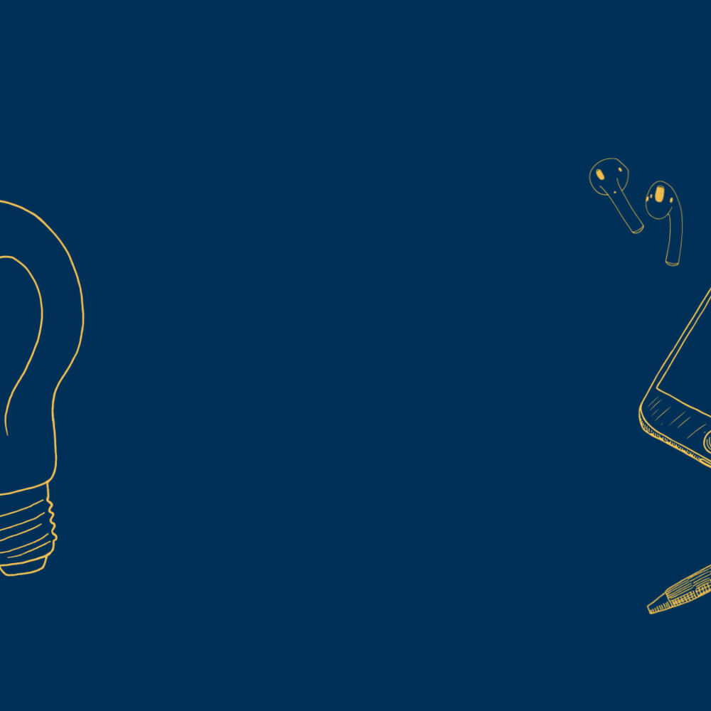 Illustrationer av en glödlampa, mobil, penna och airpods, av Lisa Kriga